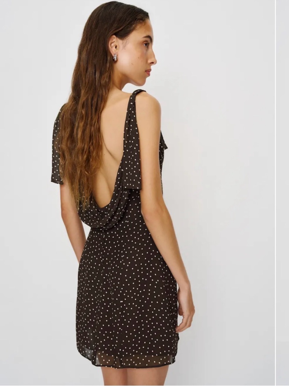 Reformation Dorsia Dress Polka Dot Mini Dress in Dark Brown